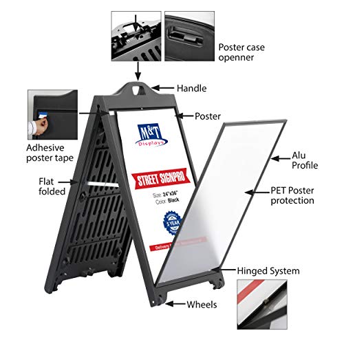 M&T Displays Street SignPro with Lens Protective Cover, 24x36 Inch Poster Black Double Sided Sandwich Board Folding A-Frame Sidewalk Curb Sign Portable Menu Display for Restaurant Cafe (2 Pack)