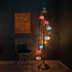 Asylove 9 Globe Mosaic Turkish Floor Lamp - 70" Height (Colormix)