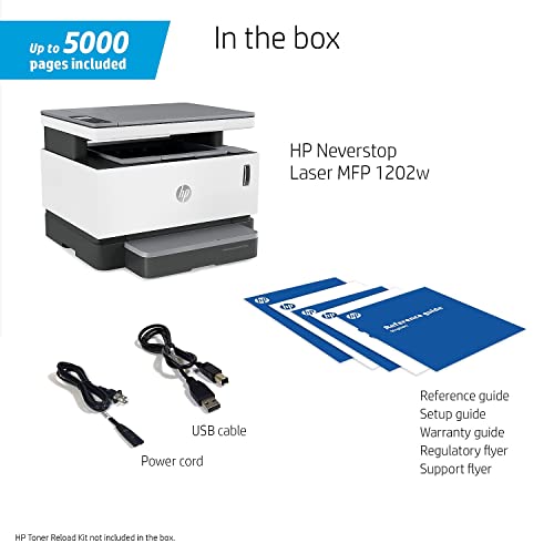 HP Neverstop MFP 1202wB All-in-One Wireless Monochrome Laser Printer - Print Scan Copy - 21 ppm, 600 x 600 x 2 dpi, 1.3" LCD, 8.5" x 14", Hi-Speed USB 2.0