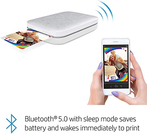 HP Sprocket Photo Printer, (2nd Edition) Print Social Media Photos on 2x3 Sticky-Backed Paper (Luna Pearl) + Photo Paper (50 Sheets) + USB Cable + 60 Decorative Stick-On Border Frames