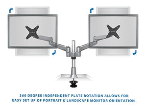 Mount-It! MI-43111 || Dual Computer Monitor Stand Articulating, Height Adjustable Swiveling Arm Desk Mount for Samsung LG Vizio Sharp Sony Element Insignia LCD 20 21 22 24 25 27, VESA 75x75 and 100x100, Silver
