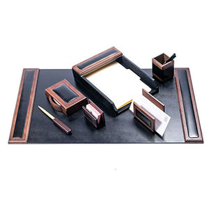 Dacasso Walnut and Leather Desk Set, 7-Piece
