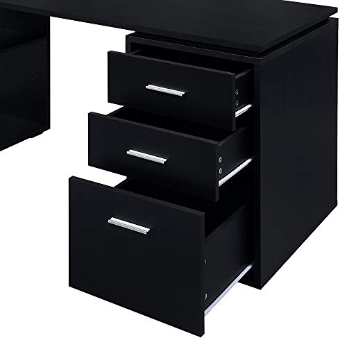 BELLEZE Trition L Shaped Computer Desk Home Office Corner Desk with Open Shelves and Drawers, Black
