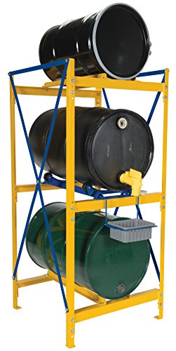 Vestil DRK-1-3 Steel Drum Storage Rack, 1 Wide, 3 High, 2400 lb. Capacity, Yellow Frame/Blue Cross Braces