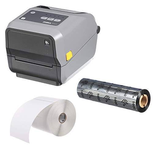 Zebra ZD620t Thermal Transfer Printer Plus 4 x 6 in Z-Perform 2000T Labels and Black Wax Ribbon Print Width of 4 in Ethernet, Serial, USB Connectivity
