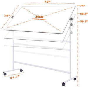 Aplusboards Large Mobile Whiteboard 70x38, Height Adjust Double Sided Magnetic Dry Erase Board, 360 Rolling White Board with Stands on Wheels for Home Office School Gym, Portable Easel Easy Assembly