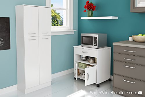 South Shore 2-Door Printer Stand with Storage on Wheels, Pure White
