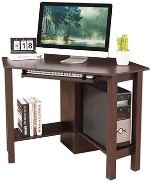 Corner Desk Writing and Study Corner Computer Desk with Keyboard Tray Storage Shelves,Wooden Compact Home Office Desk,47 inch,Brown