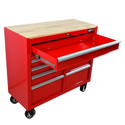 Sunhilda 9 Drawers Multifunctional Tool Cart with Wheels and Wooden Top (Red)