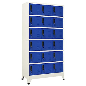 GOLINPEILO Metal Locker Storage Cabinet with 18 Lockable Doors, Gray and Blue Steel Organizer 35.4"x17.7"x70.9