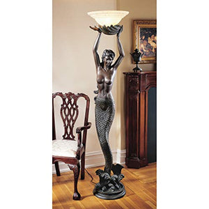 Design Toscano KY0079 The The Goddess' Offering Mermaid Sculptural Floor Torchière Lamp, 73 Inch, Bronze Verdigris Finish