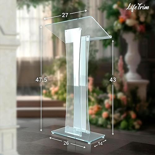 LifeTrim Acrylic Podium Stand Portable Clear Lectern for Churches & Events