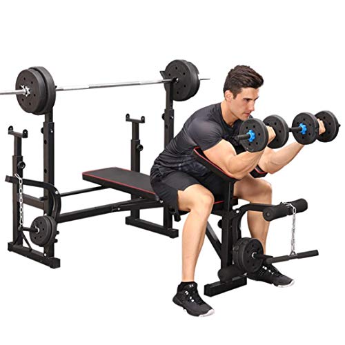 QAZQ Olympic Standard Weight Bench Press Bench with Squat Rack Stand, Leg Developer Extension, Preacher Curl, Barbell Dumbell Pad, for Strength Training Weightlifting Sit up Board Workout Station