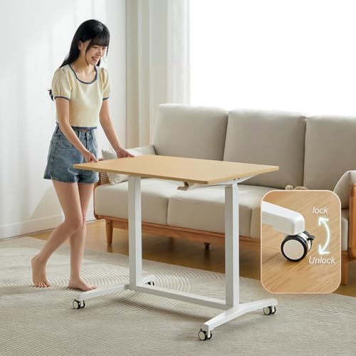 SanzIa Height Adjustable Standing Desk, Mobile Rolling Electric Sit Stand up Desk - Wood, 120 * 60 * 76-113cm
