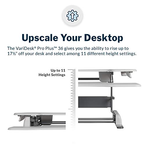 VariDesk Pro Plus 36 by Vari – Dual Monitor Standing Desk Converter – Work or Home Office Sit to Stand Desk – 11 Height Adjustable Settings with Spring Loaded Lift – No Assembly Required