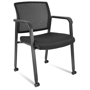 CLATINA Mesh Back Guest Reception Arm Chairs with Wheels - Black (4 Pack)