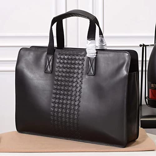 QWZYP Men Cowhide Woven Top-Handle Bags Large Capacity Cowskin Genuine Leather Designer Casual Handbag (Color : A, Size : 39 * 29 * 9cm)