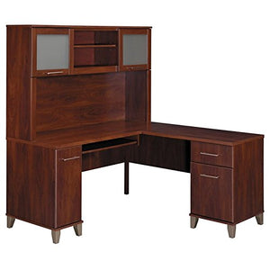 Bush Furniture Somerset 60W L Shaped Desk with Hutch in Hansen Cherry