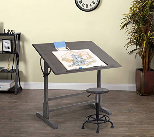 SD STUDIO DESIGNS Vintage Solid Wood Drawing 42" x 30" Angle Adjustable Top Drafting Table, Large, Slate Gray