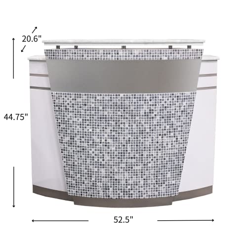 MAYAKOBA NAPA Reception Desk Curve Table with Marble Top - Luxe White/Silver Accents