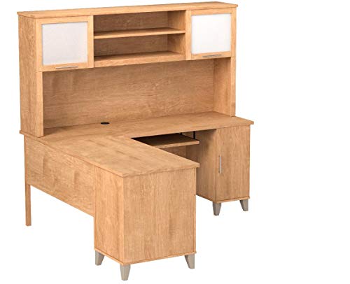 Bush Furniture Somerset L Shaped Desk with Hutch, 60W, Maple Cross