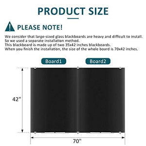 Black Glass Dry Erase Board Large 72" x 43", Magnetic Glass Whiteboard for Wall, Home Office Glass Blackboard Frameless, 6 x 3.5' - 4 Markers, 1 Eraser, 1 Tray