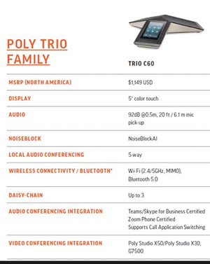 Plantronics Poly Trio C60 IP Conference Phone - Smart Conference Phone with 5' Color Touch Display - Teams, Zoom Compatible