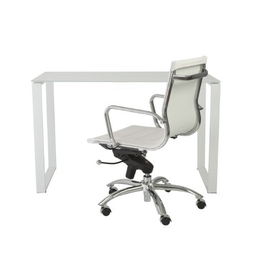 Euro Style Diego Pure White Glass Top Desk with White Powder Coated Steel Base