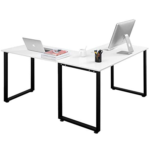 L-Shaped Corner Desk, Industrial Office Corner Desk PC Table Writing Workstation for Home Office Large L Study Desk Executive Office Desk with Adjustable Foot Pads, White