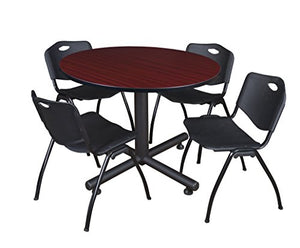 Regency Kobe 48-Inch Round Breakroom Table, Mahogany, and 4 M Stack Chairs, Black