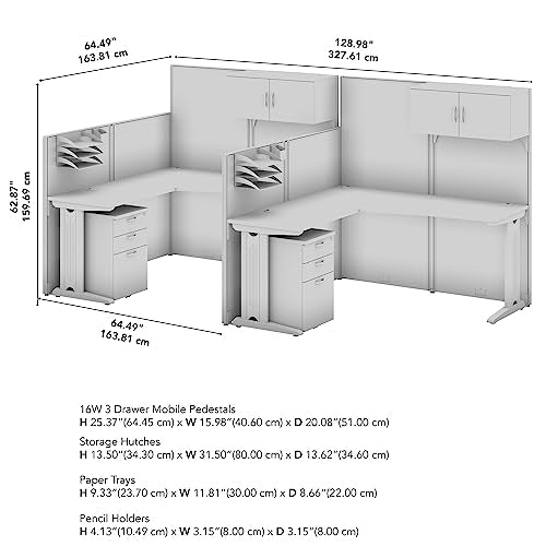 Bush Business Furniture Office in an Hour L Shaped Cubicle Desks with Storage and Privacy Panels | Double Workstation Set, Pure White