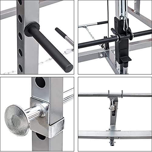 V-ambm Multi-Function Strength Training Power Cages Home Gym Equipment Exercise Stand Olympic Squat Cage with LAT Pull-Down and Low Row for Weight Training