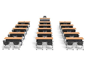 Team Tables Folding Training Meeting Seminar Classroom Tables with Power+USB Outlet - Model 5655 47pc Beech, Industrial Caster Z-Base, Modesty Panel, Shelf, Fold+Nest - Seating Included