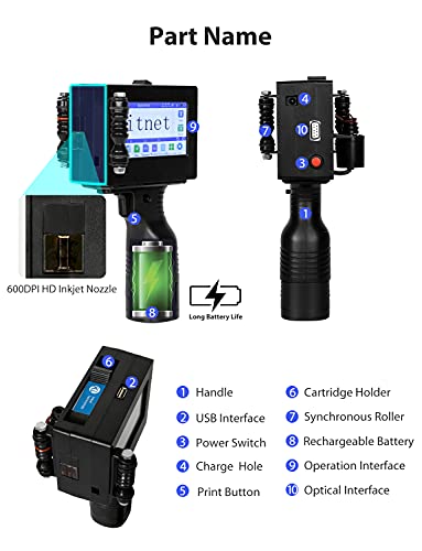 Portable Handheld Inkjet Printer with 4.3 Inch HD LED Touch Screen Intelligent Upgraded Inkjet Coding Machine Quick-Drying Labeler for Date Logo Barcode Number QR Code on Bottle, Support 20 Languages