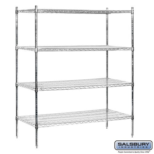 Salsbury Industries Stationary Wire Shelving Unit, 60-Inch Wide by 74-Inch High by 24-Inch Deep, Chrome