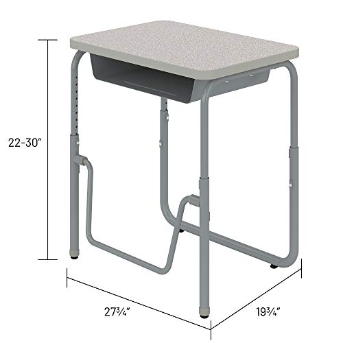 Safco AlphaBetter 2.0 Student Desk with Swinging Footrest Bar, Sit to Stand, 22"-30", Pebble Gray