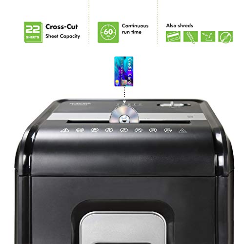 Aurora AU2260XA Heavy Duty 22-Sheet Crosscut Shredder - 60 Min Run Time - 7-Gallon Basket