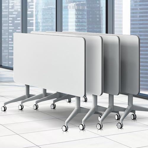 JNMDLAKO Folding Conference Room Table, Modern White Meeting Table with Silent Wheels - 4PCS 55.1 * 23.6 * 29.5in