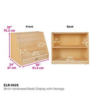 ECR4Kids Birch Book Display Stand with Storage with Rolling Casters, Double-Sided Hardwood Book Shelf Organizer for Kids, 5-Shelves with 2-Shelves, Mobile Display Stand for Classrooms and Home