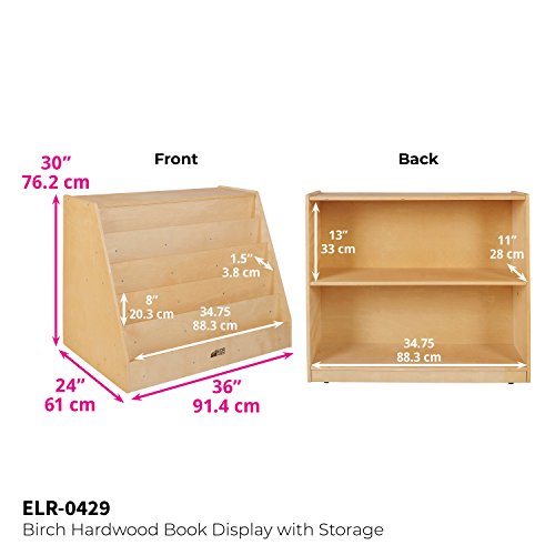 ECR4Kids Birch Book Display Stand with Storage with Rolling Casters, Double-Sided Hardwood Book Shelf Organizer for Kids, 5-Shelves with 2-Shelves, Mobile Display Stand for Classrooms and Home