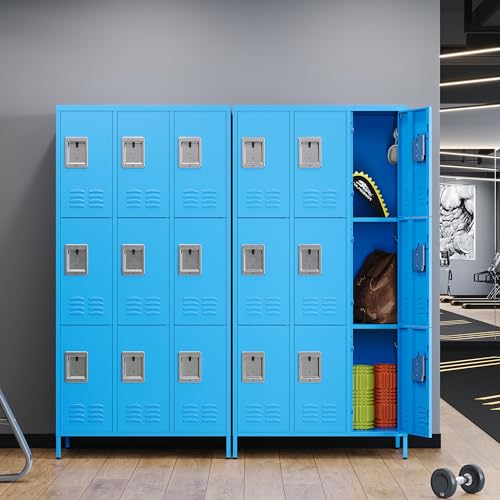 STANI Metal Lockers with Shelves, 9 Doors Lockable Steel Cabinet (Blue)