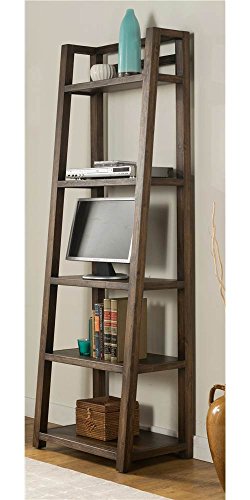 Contemporary Leaning Bookcase in Brushed Acacia Finish