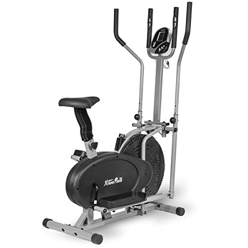 XtremepowerUS 2 in 1 Elliptical Fan Bike Dual Cross Trainer Machine Exercise Workout Home Gym LCD Monitor Heart Rate Sensor