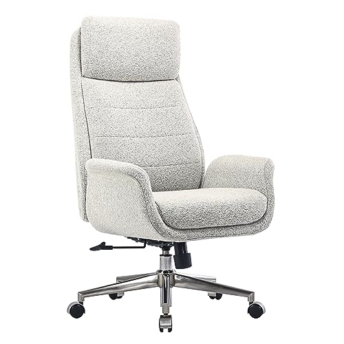 Realspace® High-Back Executive Office Chair, Bouclé Fabric, Light Sand/Brushed Nickel