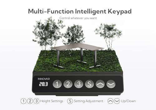 INNOVAR Bamboo Triple Motor L Shaped Standing Desk, 63 x 55 inch, Adjustable Height, Brown Bamboo Top