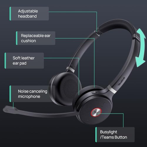 Yealink WH62 Mono Wireless DECT Headset - Teams Certified, Noise Cancelling, 525 ft Wireless Range