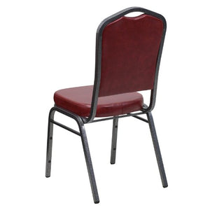 LIVING TRENDS Marvelius Crown Back Banquet Chair 10 Pack - Burgundy Vinyl/Silver Vein Frame