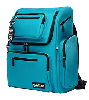 Feeldom STAR - Deluxe Multi-function Backpack - Aqua Blue, Water-resistant, Super Heavy-duty Reinforced Padded Nylon, Top-opening, Beverage Cooler Pockets, Rubber Zippers, Lightweight