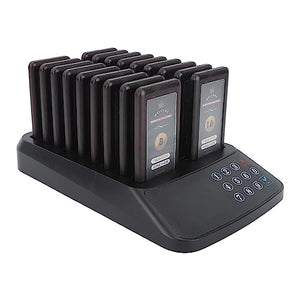 aqxreight Restaurant Pager System Wireless Social Distancing Pagers Matte Black Touch Screen 18 Pagers (US Plug)