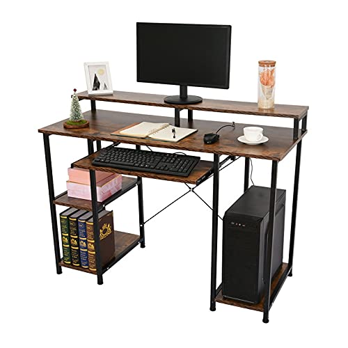 BJYX Computer Desk Workstation Home Office Student Dorm Laptop Study Gaming Table (Color : Brown(47In+amp; w/Shelf))